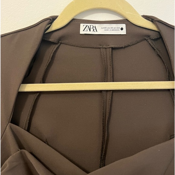 ZARA Voluminous Draped Long Sleeve Square Neck Crop Top - Picture 4 of 5